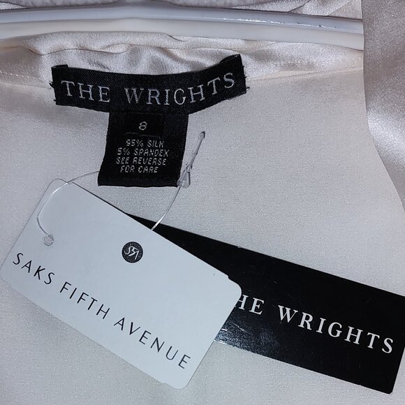 THE WRIGHTS TANK TOP SILK SPANDEX TWIST NECK CENTER ROSETTE SLVLS WHITE SZ 8 NWT - Picture 3 of 11